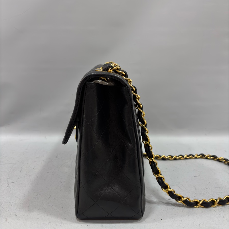 CHANEL 老香 黑色 羊皮 金鍊 MAXI COCO 33 MAXI 單蓋 肩背包 斜背包 兩用包 側背包 經典藏品-4