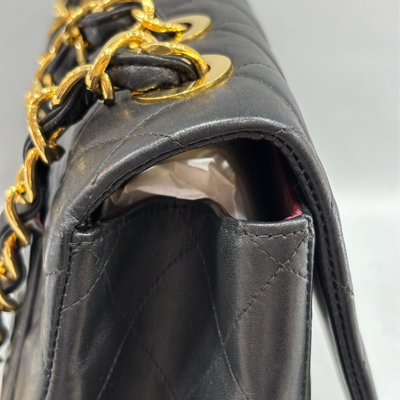 CHANEL 老香 黑色 羊皮 金鍊 MAXI COCO 33 MAXI 單蓋 肩背包 斜背包 兩用包 側背包 經典藏品-6