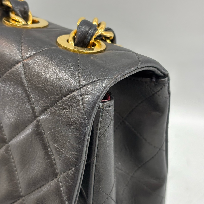 CHANEL 老香 黑色 羊皮 金鍊 MAXI COCO 33 MAXI 單蓋 肩背包 斜背包 兩用包 側背包 經典藏品-8