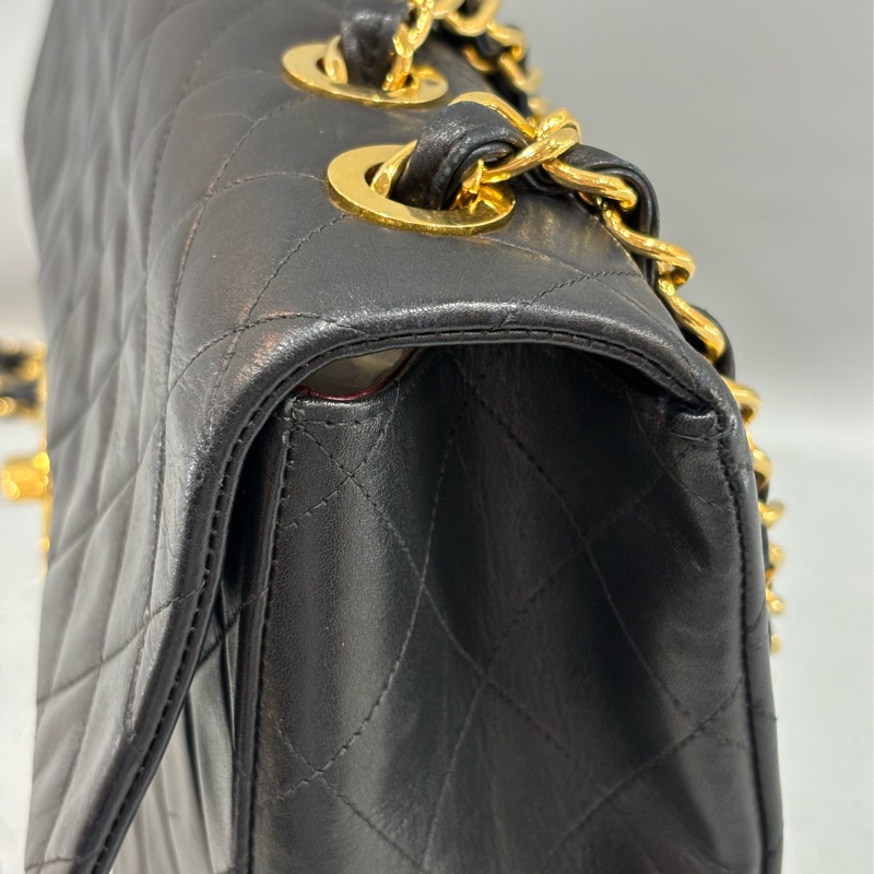 CHANEL 老香 黑色 羊皮 金鍊 MAXI COCO 33 MAXI 單蓋 肩背包 斜背包 兩用包 側背包 經典藏品-9