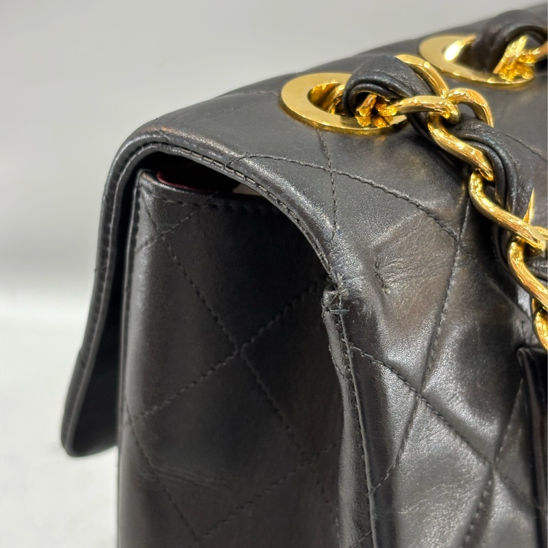 CHANEL 老香 黑色 羊皮 金鍊 MAXI COCO 33 MAXI 單蓋 肩背包 斜背包 兩用包 側背包 經典藏品-10