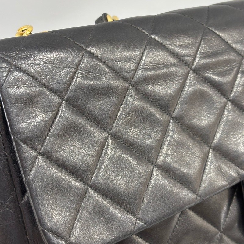 CHANEL 老香 黑色 羊皮 金鍊 MAXI COCO 33 MAXI 單蓋 肩背包 斜背包 兩用包 側背包 經典藏品-12