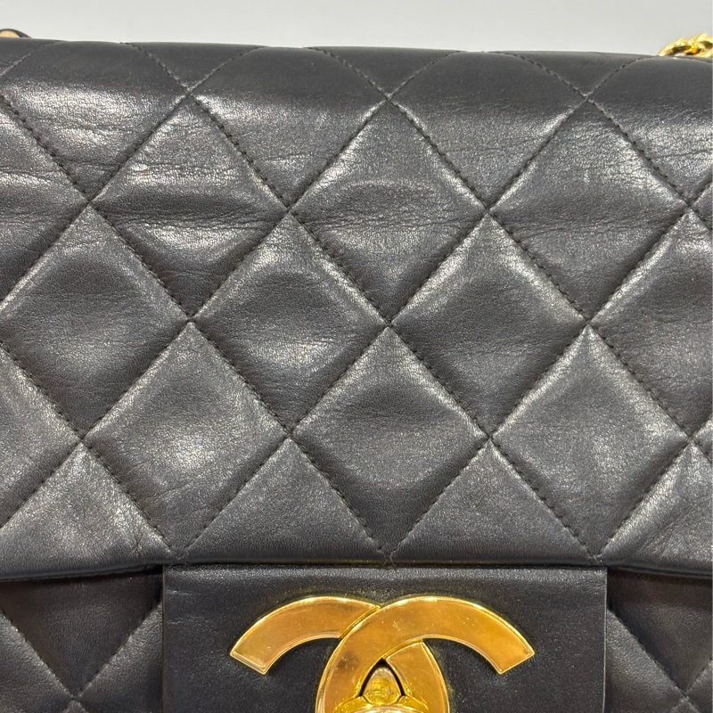 CHANEL 老香 黑色 羊皮 金鍊 MAXI COCO 33 MAXI 單蓋 肩背包 斜背包 兩用包 側背包 經典藏品-13