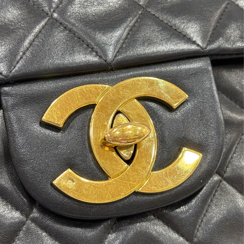 CHANEL 老香 黑色 羊皮 金鍊 MAXI COCO 33 MAXI 單蓋 肩背包 斜背包 兩用包 側背包 經典藏品-15