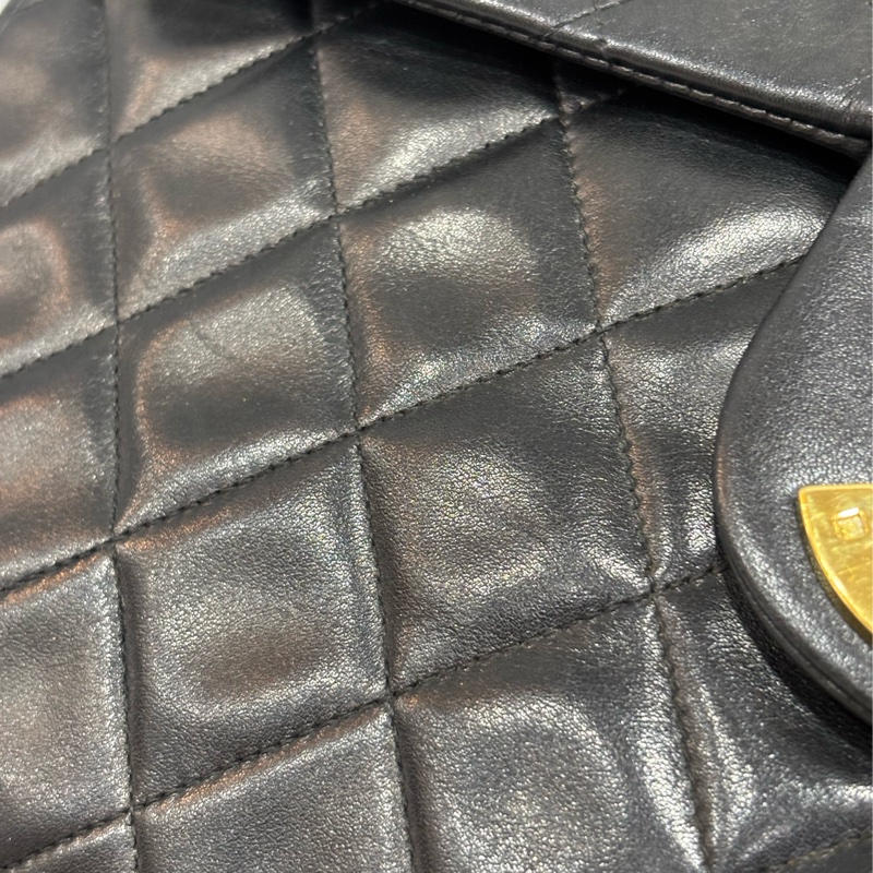 CHANEL 老香 黑色 羊皮 金鍊 MAXI COCO 33 MAXI 單蓋 肩背包 斜背包 兩用包 側背包 經典藏品-28