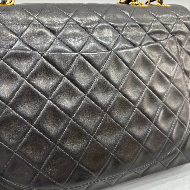 CHANEL 老香 黑色 羊皮 金鍊 MAXI COCO 33 MAXI 單蓋 肩背包 斜背包 兩用包 側背包 經典藏品-42