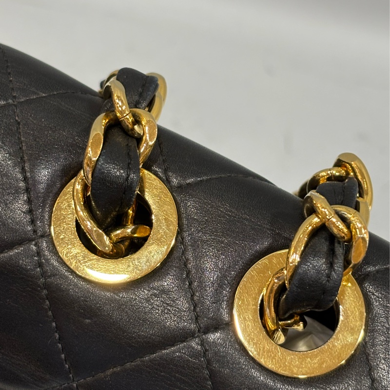 CHANEL 老香 黑色 羊皮 金鍊 MAXI COCO 33 MAXI 單蓋 肩背包 斜背包 兩用包 側背包 經典藏品-46