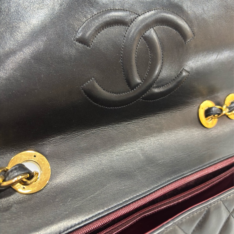 CHANEL 老香 黑色 羊皮 金鍊 MAXI COCO 33 MAXI 單蓋 肩背包 斜背包 兩用包 側背包 經典藏品-57