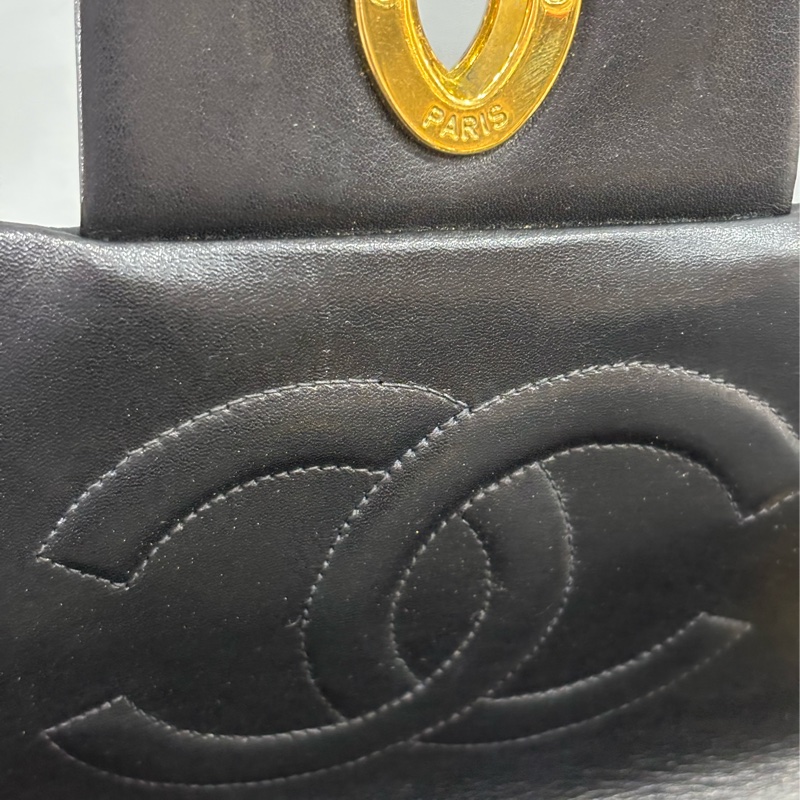 CHANEL 老香 黑色 羊皮 金鍊 MAXI COCO 33 MAXI 單蓋 肩背包 斜背包 兩用包 側背包 經典藏品-66