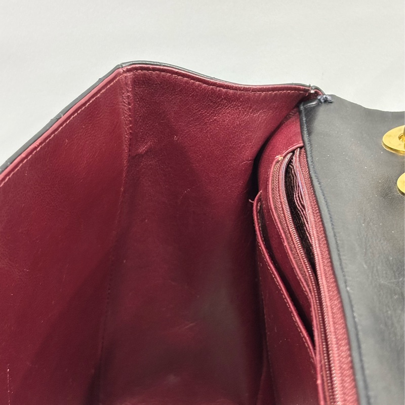 CHANEL 老香 黑色 羊皮 金鍊 MAXI COCO 33 MAXI 單蓋 肩背包 斜背包 兩用包 側背包 經典藏品-78