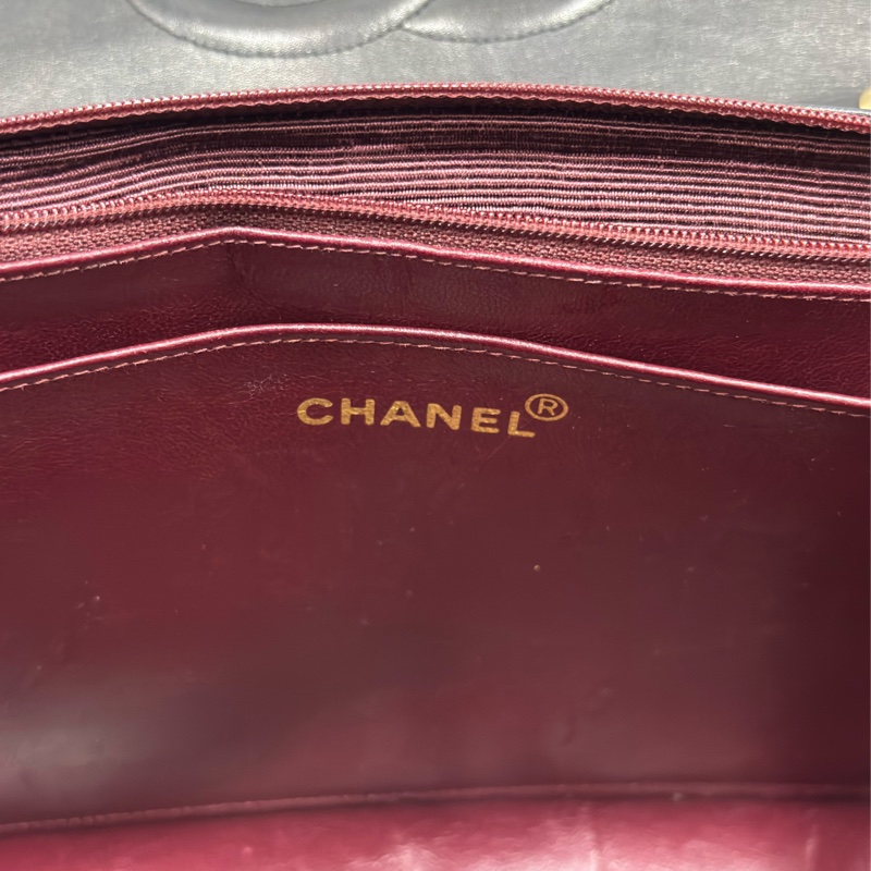 CHANEL 老香 黑色 羊皮 金鍊 MAXI COCO 33 MAXI 單蓋 肩背包 斜背包 兩用包 側背包 經典藏品-81