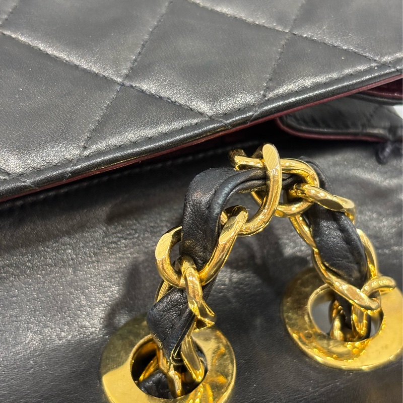 CHANEL 老香 黑色 羊皮 金鍊 MAXI COCO 33 MAXI 單蓋 肩背包 斜背包 兩用包 側背包 經典藏品-93