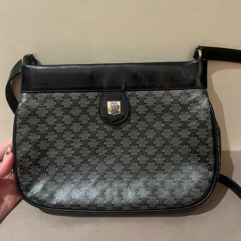 Celine 藍老花 凱旋門 老花 復古 肩背包雙logo vintage-0