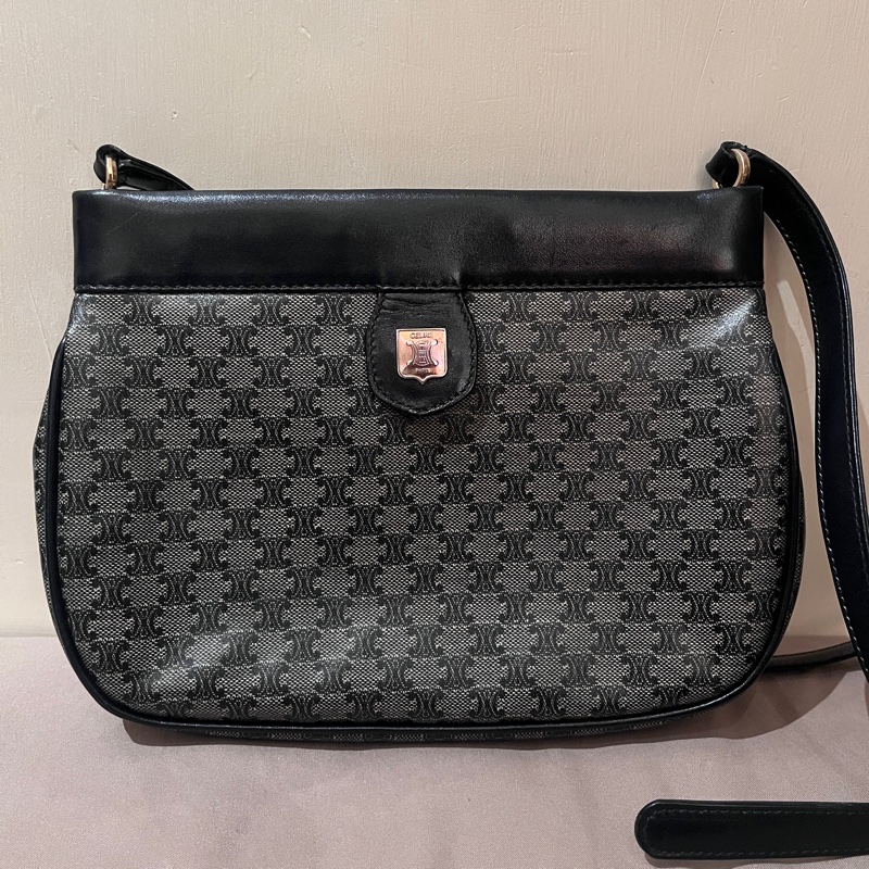 Celine 藍老花 凱旋門 老花 復古 肩背包雙logo vintage-5