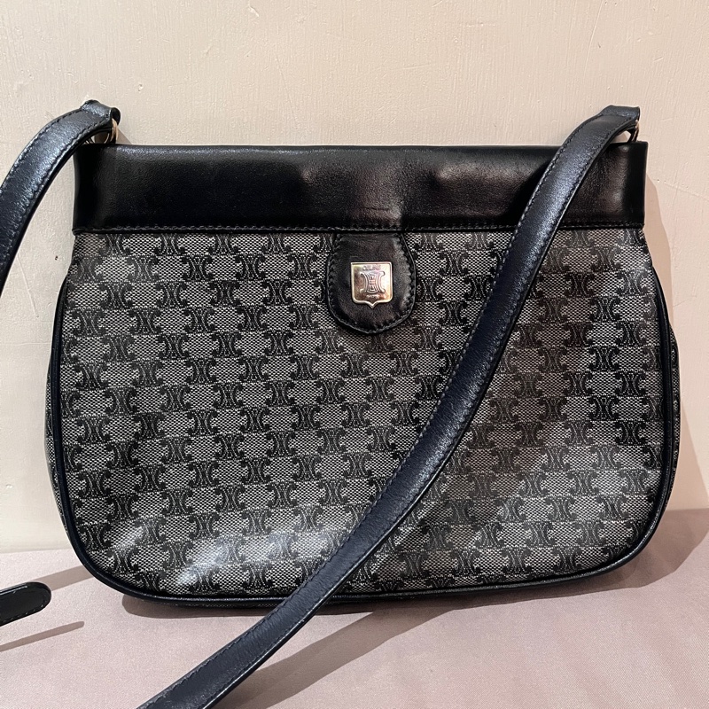 Celine 藍老花 凱旋門 老花 復古 肩背包雙logo vintage-6