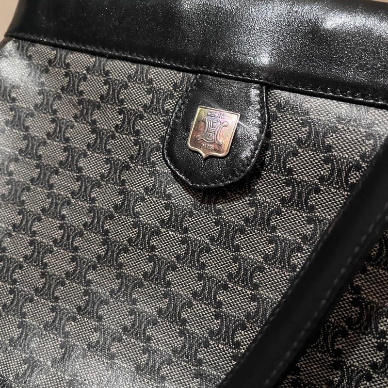 Celine 藍老花 凱旋門 老花 復古 肩背包雙logo vintage-10