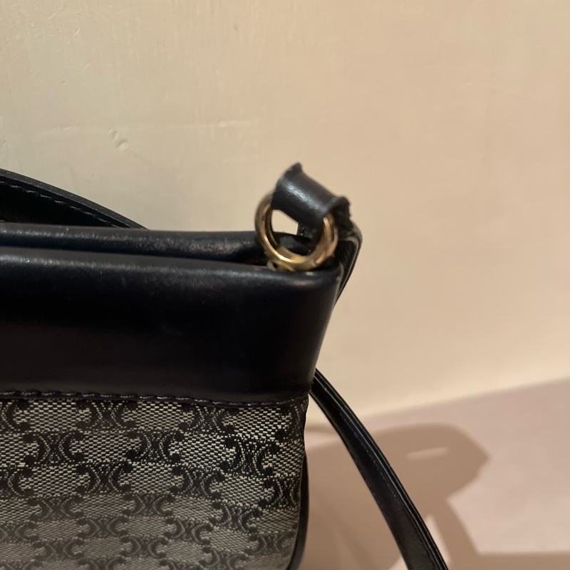 Celine 藍老花 凱旋門 老花 復古 肩背包雙logo vintage-13