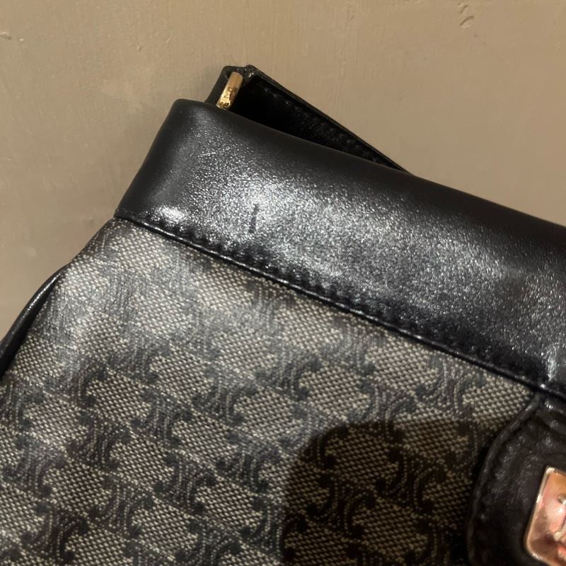 Celine 藍老花 凱旋門 老花 復古 肩背包雙logo vintage-15