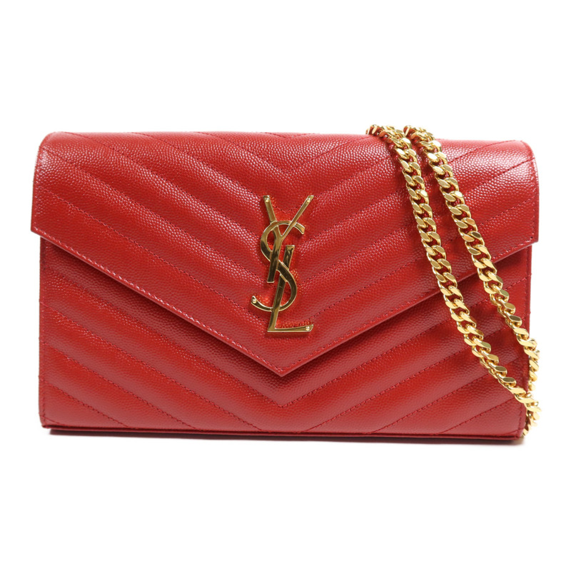 YVES SAINT LAURENT 牛皮皮革Cassandre Envelope金扣鏈帶肩背袋-0