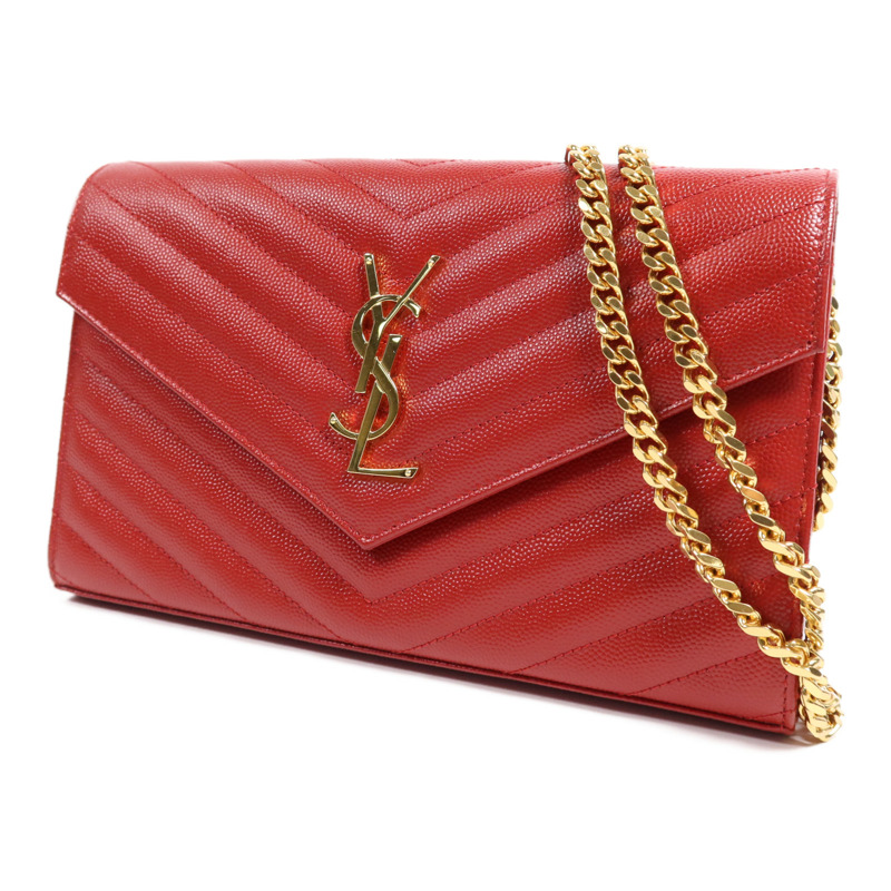 YVES SAINT LAURENT 牛皮皮革Cassandre Envelope金扣鏈帶肩背袋-2