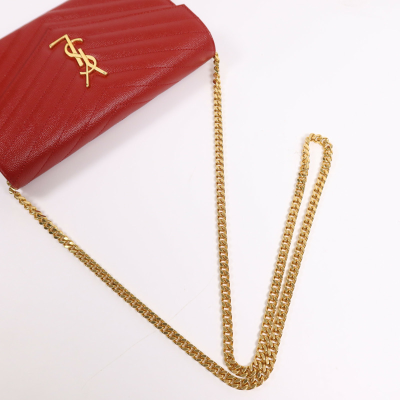 YVES SAINT LAURENT 牛皮皮革Cassandre Envelope金扣鏈帶肩背袋-10