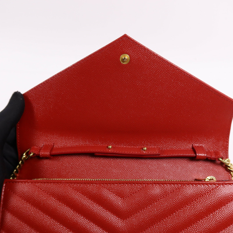 YVES SAINT LAURENT 牛皮皮革Cassandre Envelope金扣鏈帶肩背袋-11