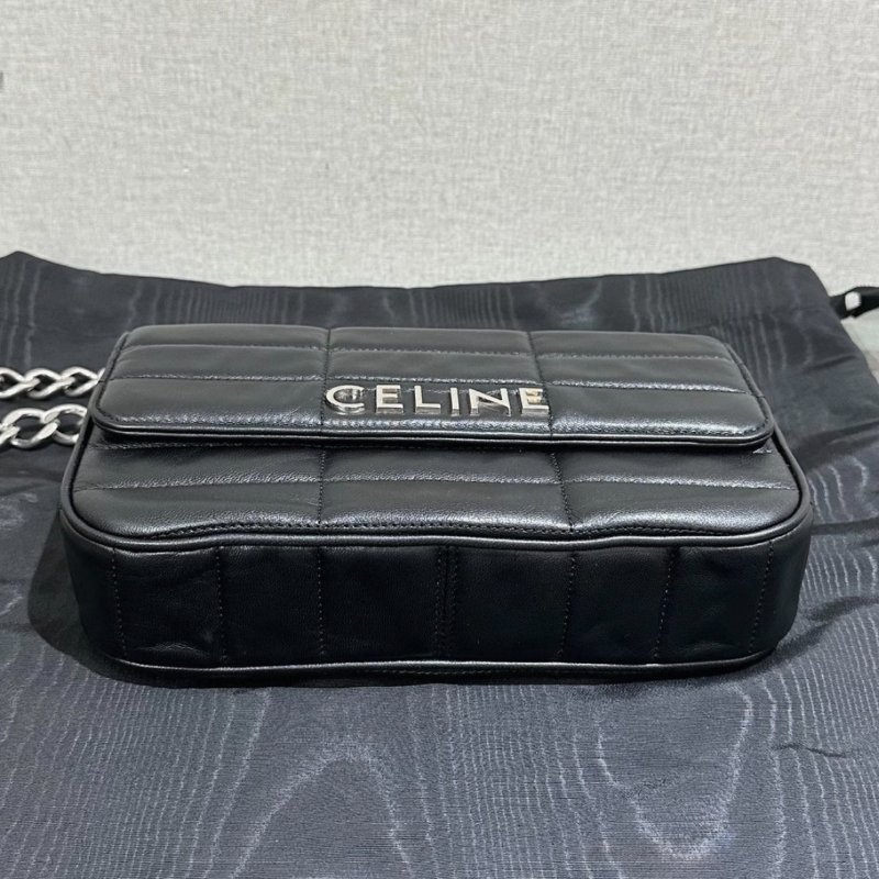CELINE 黑色銀標按扣開合鏈條包23*15*5 99新配件塵袋-2