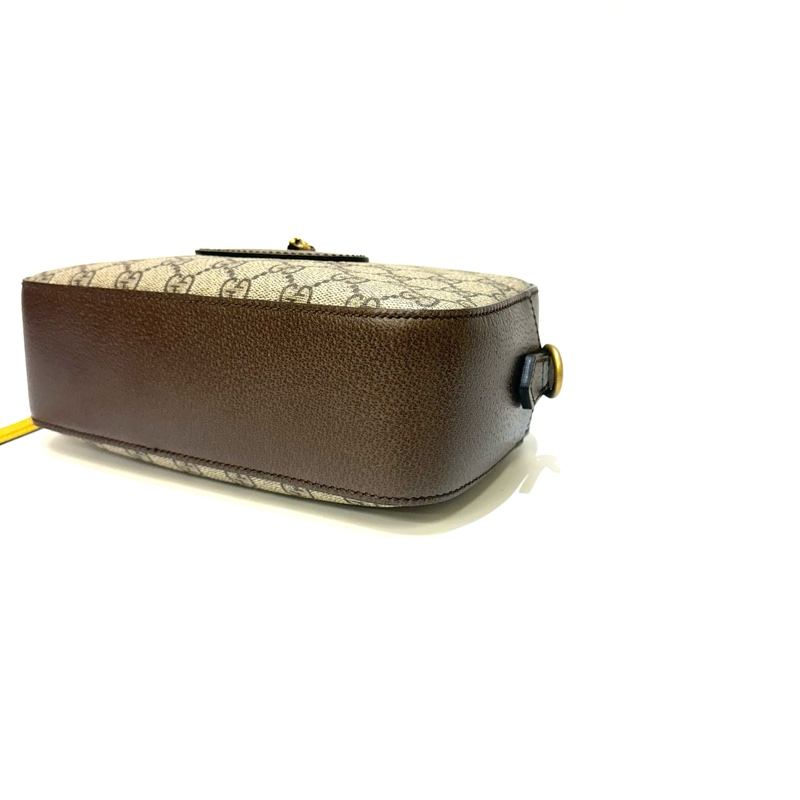 Gucci PVC咖牛皮霧金釦虎頭斜背相機包476466-6