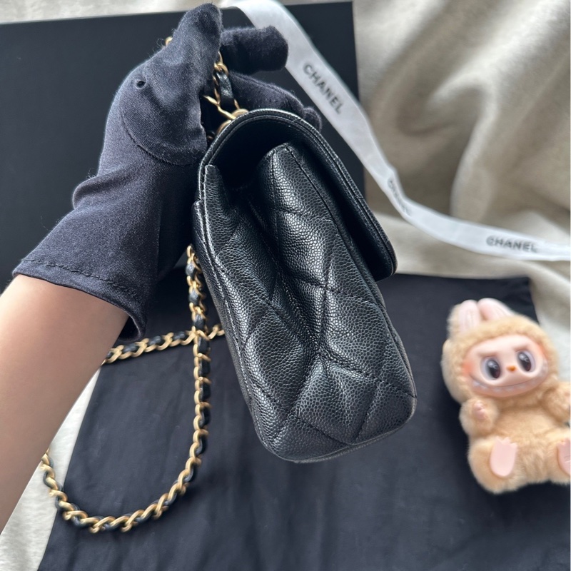 【配件:帶票大全套 💕】Chanel cf 方胖子 中號 黑金 黑色 金扣 雙鏈條 荔枝牛皮 手提 單肩 斜挎-2