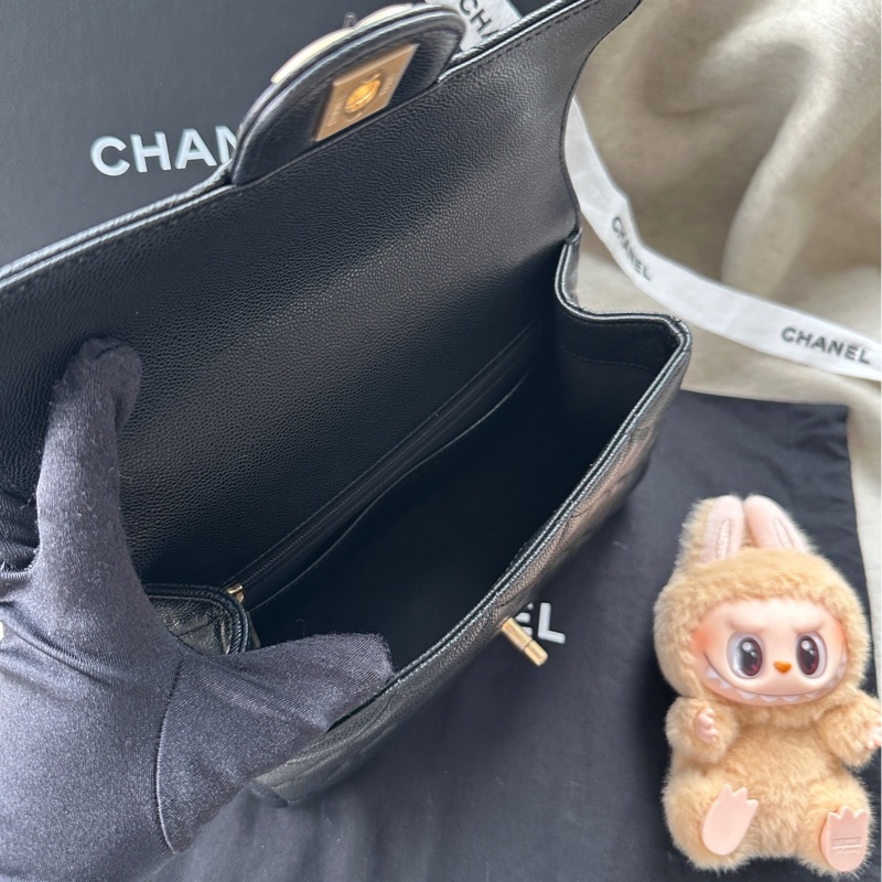 【配件:帶票大全套 💕】Chanel cf 方胖子 中號 黑金 黑色 金扣 雙鏈條 荔枝牛皮 手提 單肩 斜挎-5