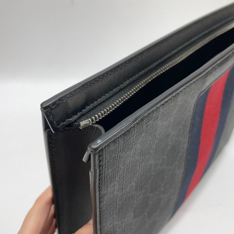 GUCCI黑灰PVC藍紅藍織帶 supreme手拿包-10