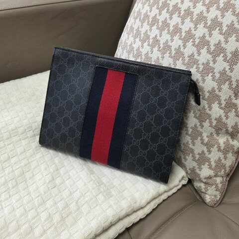 GUCCI黑灰PVC藍紅藍織帶 supreme手拿包