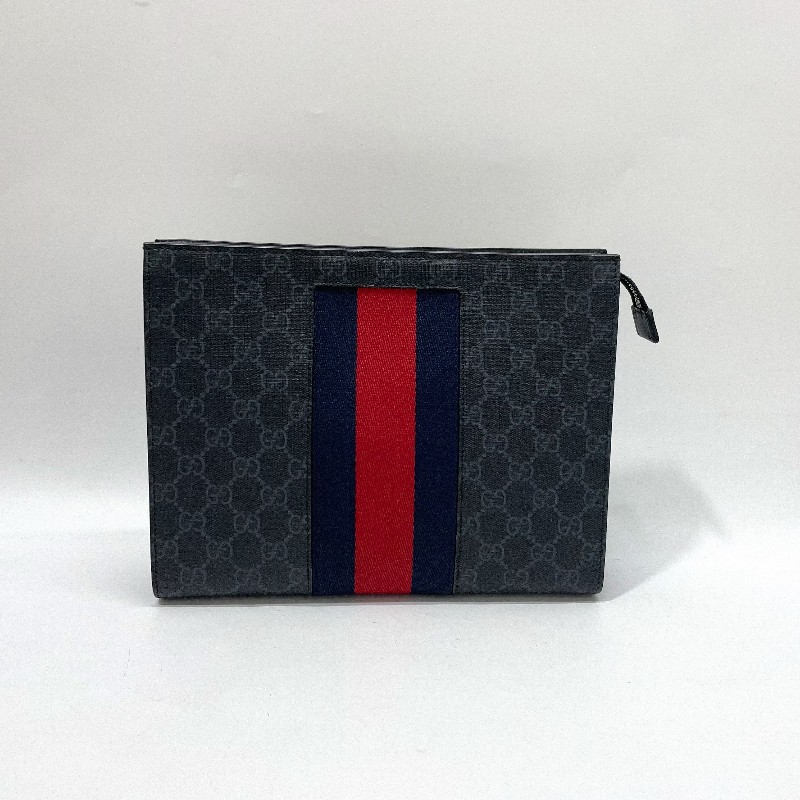 GUCCI黑灰PVC藍紅藍織帶 supreme手拿包-1