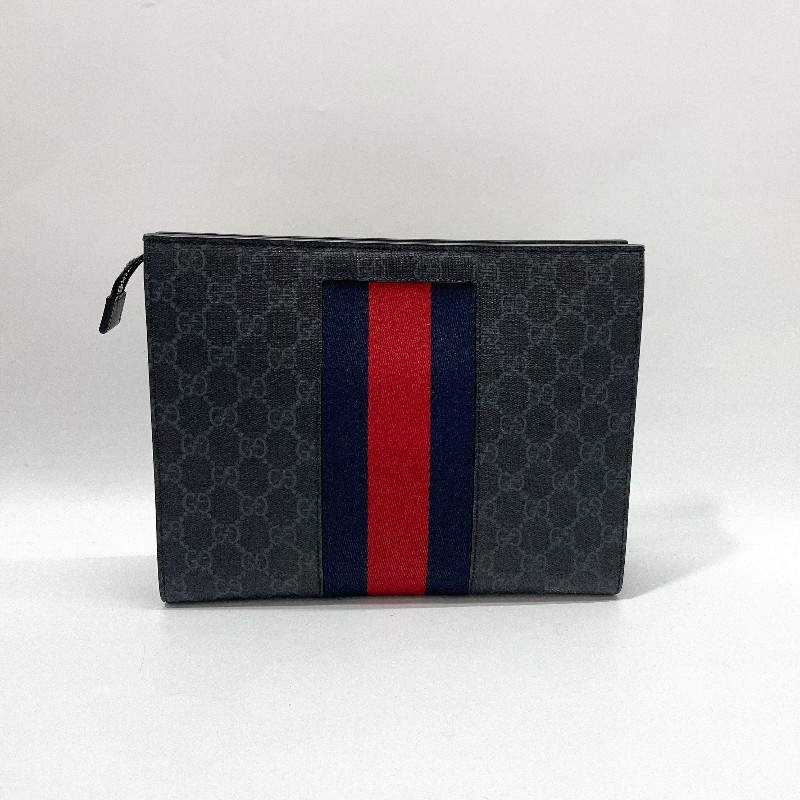 GUCCI黑灰PVC藍紅藍織帶 supreme手拿包-2