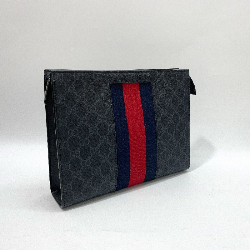 GUCCI黑灰PVC藍紅藍織帶 supreme手拿包-3