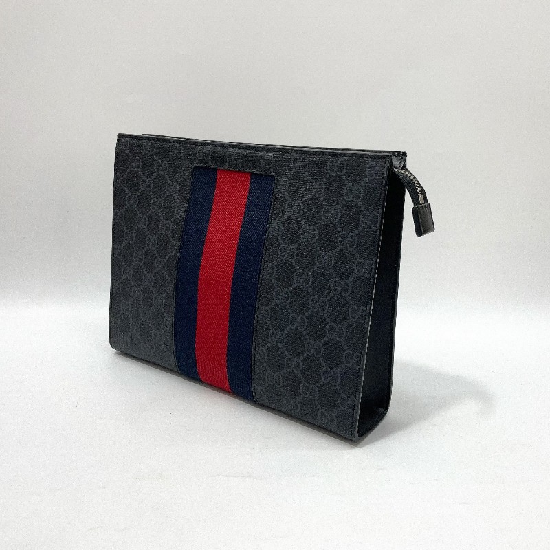 GUCCI黑灰PVC藍紅藍織帶 supreme手拿包-4