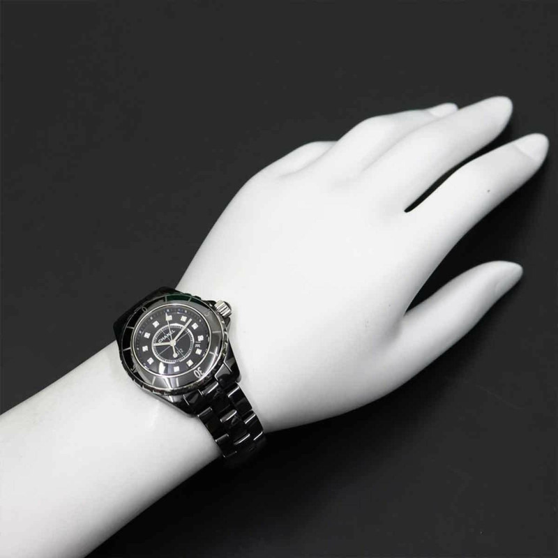 香奈兒 J12 33毫米 H1625 女士腕錶，鑲嵌12顆鑽石，日期顯示，黑色陶瓷石英機芯-3