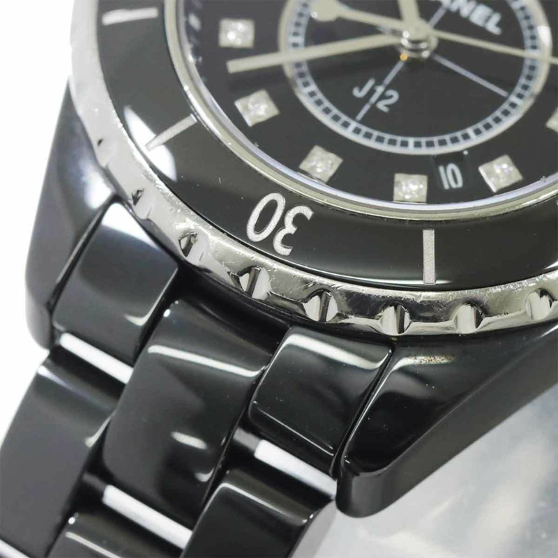 香奈兒 J12 33毫米 H1625 女士腕錶，鑲嵌12顆鑽石，日期顯示，黑色陶瓷石英機芯-7