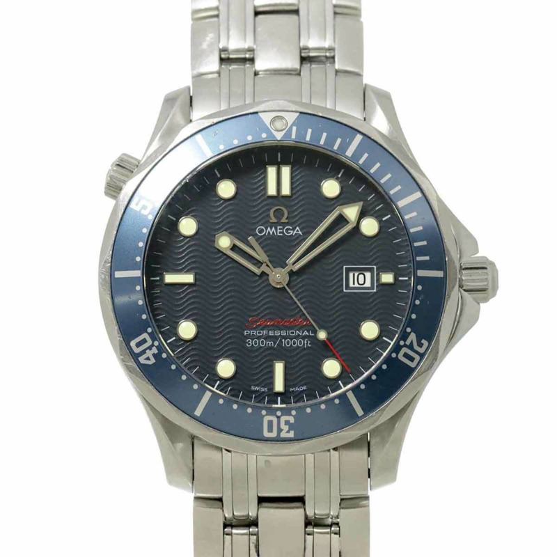 歐米茄海馬系列專業潛水錶300公尺 2221 80 男士腕錶，附日期顯示，藍色石英錶-0