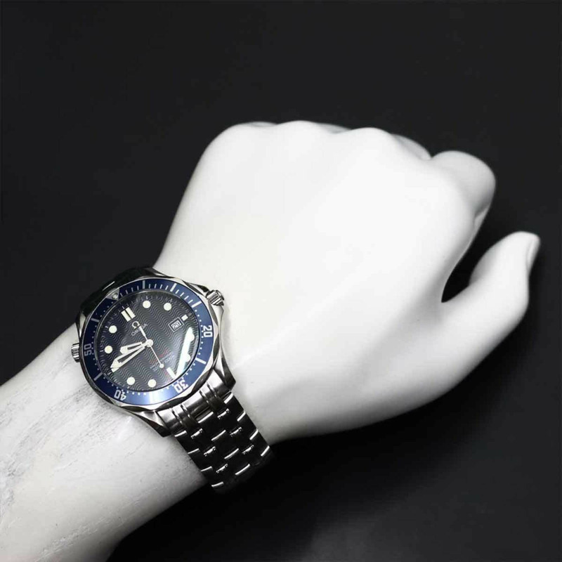 歐米茄海馬系列專業潛水錶300公尺 2221 80 男士腕錶，附日期顯示，藍色石英錶-3