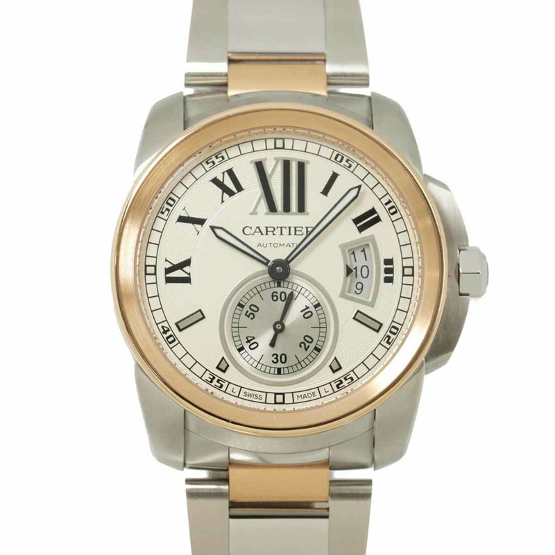 卡地亞 Calibre de Two-Tone 男士腕錶 W7100036，日期顯示，銀色錶殼，18K玫瑰金錶殼，自動上鍊-0