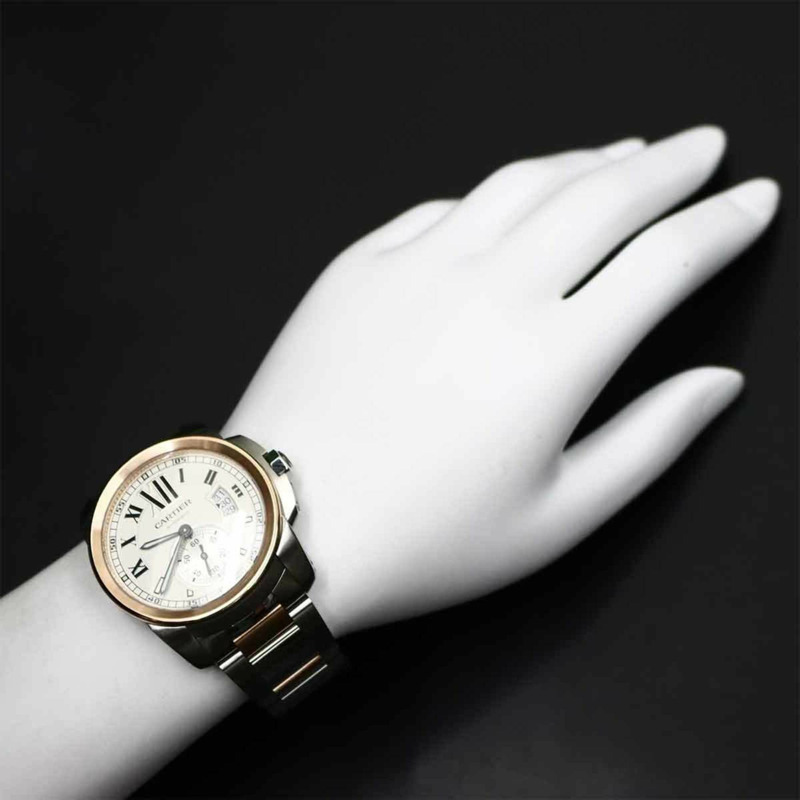 卡地亞 Calibre de Two-Tone 男士腕錶 W7100036，日期顯示，銀色錶殼，18K玫瑰金錶殼，自動上鍊-2