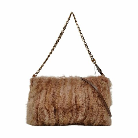 LOUIS VUITTON 棕色皮草單肩包手提包 金色五金 可拆卸肩帶 9.8新