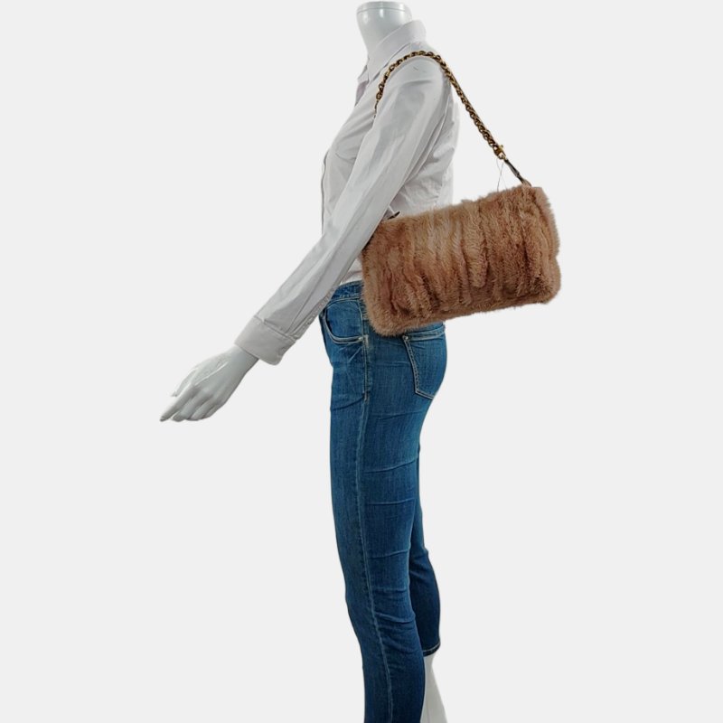 LOUIS VUITTON 棕色皮草單肩包手提包 金色五金 可拆卸肩帶 9.8新-1