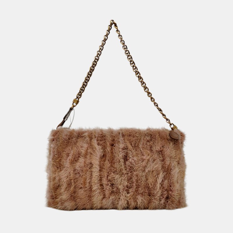 LOUIS VUITTON 棕色皮草單肩包手提包 金色五金 可拆卸肩帶 9.8新-4