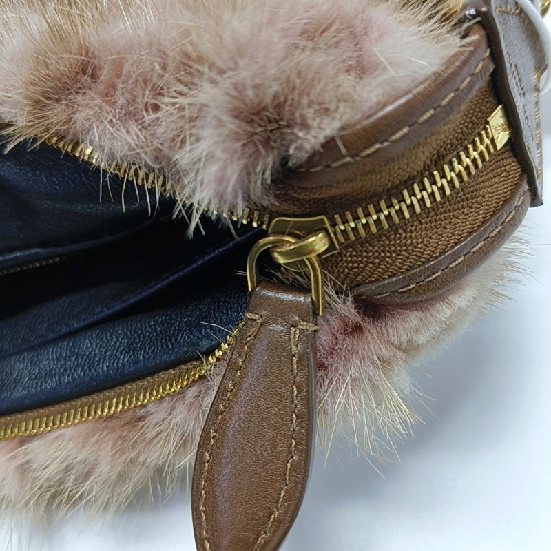 LOUIS VUITTON 棕色皮草單肩包手提包 金色五金 可拆卸肩帶 9.8新-8