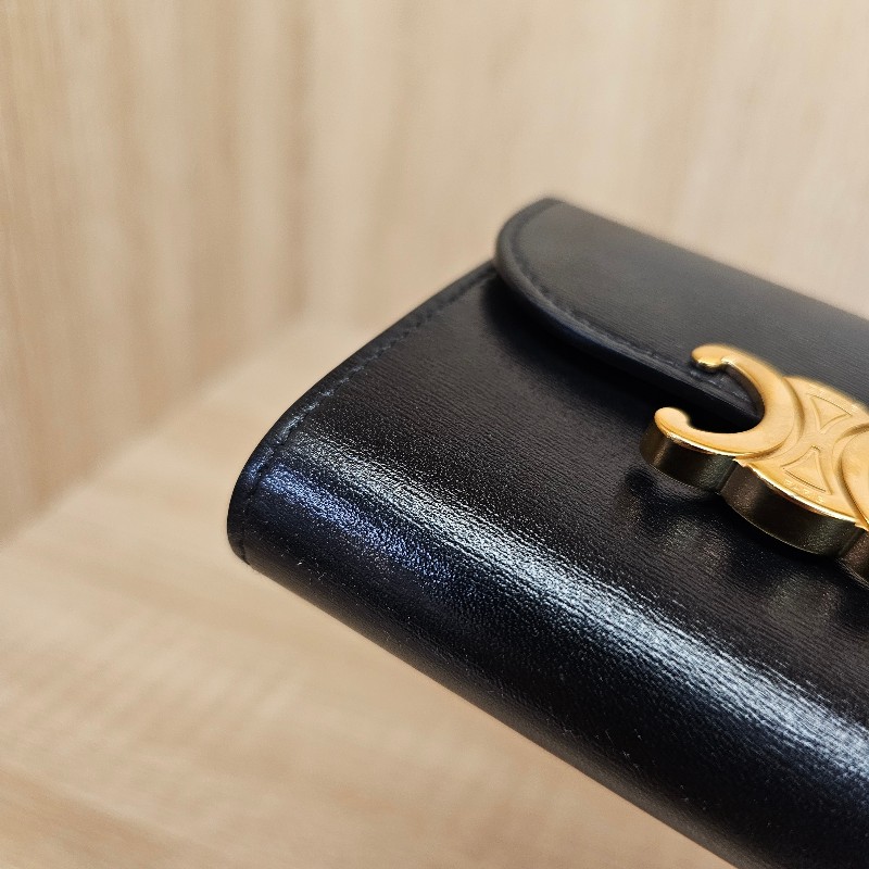 [甜價出清❣️] Celine黑牛皮凱旋門Triomphe金釦短夾-7