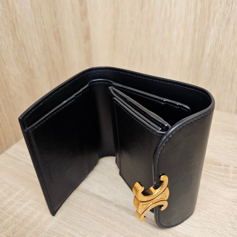 [甜價出清❣️] Celine黑牛皮凱旋門Triomphe金釦短夾-8