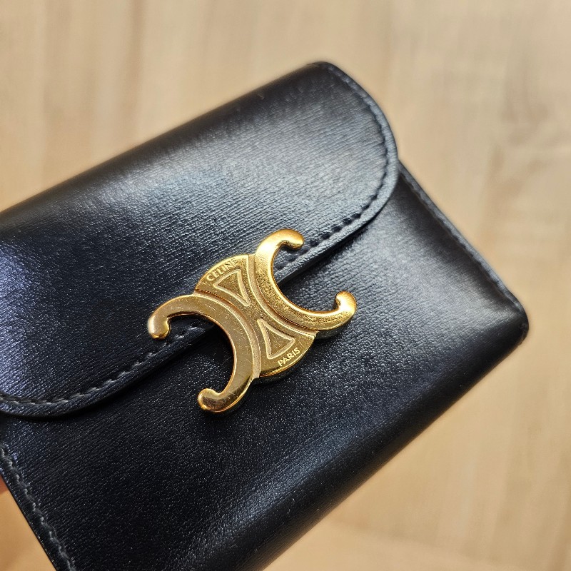 [甜價出清❣️] Celine黑牛皮凱旋門Triomphe金釦短夾-22