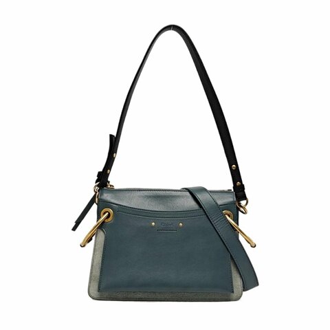 Chloé Roy 藍色牛皮鉚釘單肩包斜挎包 金色五金 2條可拆卸肩帶